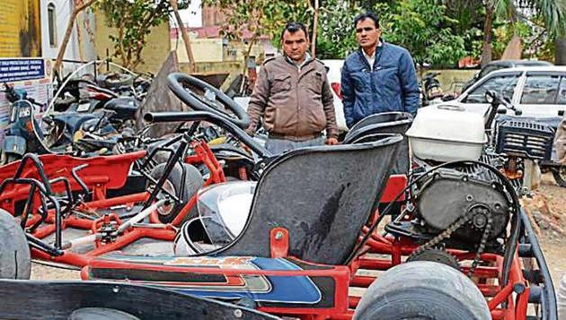 The go-kart that claimed a woman’s life at an amusement park, lying at the Pinjore police station. (HT File) The go-kart that claimed a woman’s life at an amusement park, lying at the Pinjore police station. (HT File)