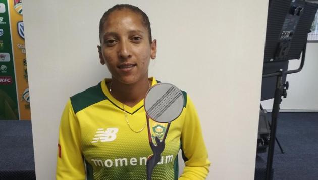 Shabnim Ismail with her Player of the Match trophy for taking five wickets in the India vs South Africa third T20. (HT PHoto) Shabnim Ismail with her Player of the Match trophy for taking five wickets in the India vs South Africa third T20. (HT PHoto)