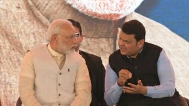 Prime Minister Narendra Modi and Maharashtra chief minister Devendra Fadnavis at the ground breaking ceremony for the Navi Mumbai International Airport at Ulwe on Sunday. (Bachchan Kumar) Prime Minister Narendra Modi and Maharashtra chief minister Devendra Fadnavis at the ground breaking ceremony for the Navi Mumbai International Airport at Ulwe on Sunday. (Bachchan Kumar)