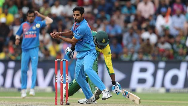 Bhuvneshwar Kumar’s triple-strike in the 18th over ensured a brillant win over India. He finished the figures of 5/24. (BCCI ) 