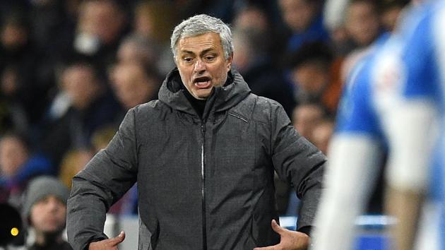 Manchester United's Portuguese manager Jose Mourinho gestures on the touchline during the English FA Cup fifth round football match against Huddersfield Town at the John Smith's stadium in Huddersfield on Sunday.(AFP)