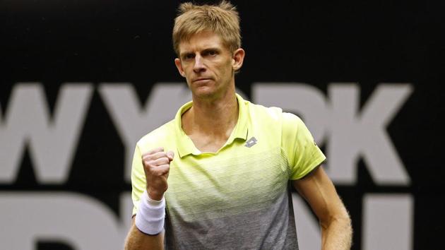 Kevin Anderson celebrates after defeating Kei Nishikori in the New York Open semifinal encounter on Saturday. (AP) Kevin Anderson celebrates after defeating Kei Nishikori in the New York Open semifinal encounter on Saturday. (AP)