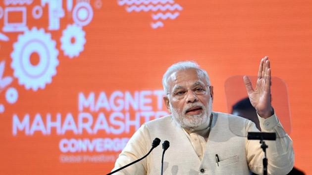 Prime minister Narendra Modi during the opening ceremony of the Magnetic Maharashtra Convergence 2018 in Mumbai on Sunday. (PTI Photo) Prime minister Narendra Modi during the opening ceremony of the Magnetic Maharashtra Convergence 2018 in Mumbai on Sunday. (PTI Photo)