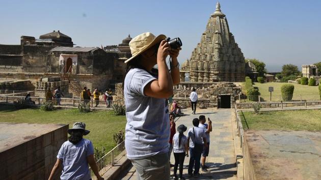 A tourist inside the Chittorgarh palace complex in Rajasthan. Both the fort and the city of Chittorgarh have monuments of Jauhar committed by women in the past. There is a Jauhar Sthal inside the fort, where the locals believe that the last of the three Jauhars took place. (Raj K Raj / HT Photo)
