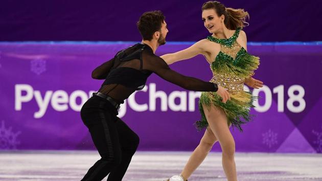 A heavy title favourite along with partner Guillaume Cizeron, Papadakis’s dress slipped during their routine in Pyeongchang. (AFP) A heavy title favourite along with partner Guillaume Cizeron, Papadakis’s dress slipped during their routine in Pyeongchang. (AFP)