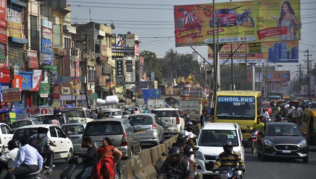 Jams on the GT Road have become a permanent feature near Ghanta Ghar in Ghaziabad. (Sakib Ali/HT Photo) Jams on the GT Road have become a permanent feature near Ghanta Ghar in Ghaziabad. (Sakib Ali/HT Photo)
