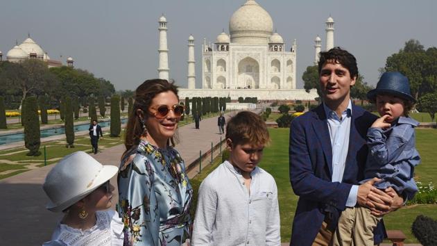 Justin Trudeau interacts with media personnel during his visit to the Taj Mahal. This was Trudeau’s first visit to India since taking office in 2015. (Money Sharma / AFP) Justin Trudeau interacts with media personnel during his visit to the Taj Mahal. This was Trudeau’s first visit to India since taking office in 2015. (Money Sharma / AFP)