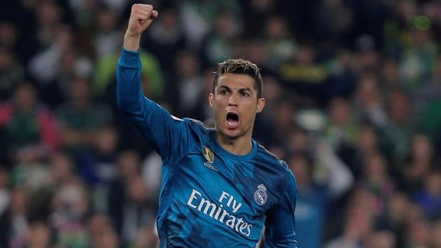 Cristiano Ronaldo reacts after Real Madrid’s win over Real Betis on Sunday. (REUTERS) Cristiano Ronaldo reacts after Real Madrid’s win over Real Betis on Sunday. (REUTERS)