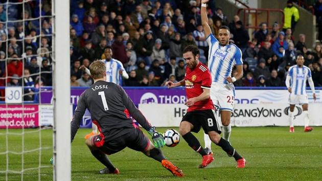 Manchester United's Juan Mata scored a goal that was disallowed due to offside after VAR (Video Assistant Referee) was consulted during their FA Cup 5th round win over Huddersfield.(REUTERS)