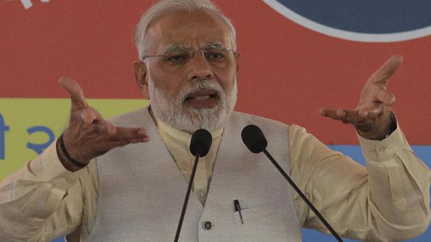 Prime Minister Narendra Modi speaks during the ground-breaking ceremony of the Navi Mumbai International Airport on Sunday. (AP) Prime Minister Narendra Modi speaks during the ground-breaking ceremony of the Navi Mumbai International Airport on Sunday. (AP)