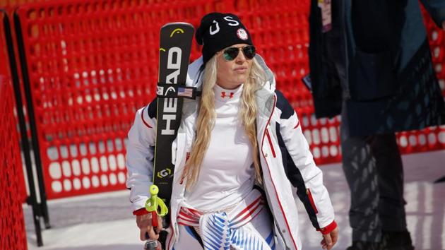 United States' Lindsey Vonn after completing women's downhill training at the 2018 Winter Olympics in Jeongseon, South Korea on Monday. (AP) United States' Lindsey Vonn after completing women's downhill training at the 2018 Winter Olympics in Jeongseon, South Korea on Monday. (AP)