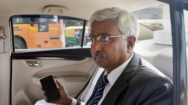 Delhi chief secretary Anshu Prakash leaves after meeting Lt Governor Anil Baijal over his alleged manhandling by an AAP MLA, in New Delhi on February 20.(PTI Photo)