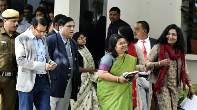 A row erupted on Tuesday between AAP and the BJP over an alleged assault on Delhi chief secretary Anshu Prakash by Aam Aadmi party MLAs in the presence of CM Arvind Kejriwal. AAP denied the allegation even as the IAS Association Secretary, Manisha Saxena, complained to Lt. Governor Anil Baijal, claiming that the attack on Monday night was a “planned criminal conspiracy” against the top bureaucrat. (Sonu Mehta / HT Photo)