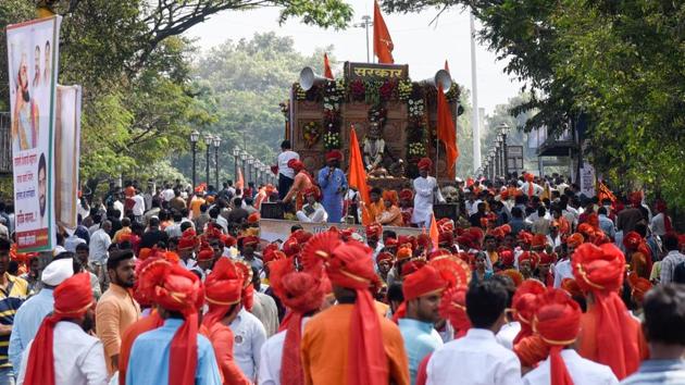 Puneites during the rally from Shaniwar Wada to SSPMS college, organised by Maratha Seva Sangha, on the occasion of Shiv Jayanti on February 19. (Sanket Wankhade/HT PHOTO) Puneites during the rally from Shaniwar Wada to SSPMS college, organised by Maratha Seva Sangha, on the occasion of Shiv Jayanti on February 19. (Sanket Wankhade/HT PHOTO)