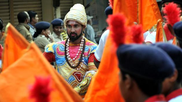 A man dresses up as Shivaji Maharaj on the occasion of Shiv Jayanti at Bhavani peth on February 19. (HT Photo) A man dresses up as Shivaji Maharaj on the occasion of Shiv Jayanti at Bhavani peth on February 19. (HT Photo)