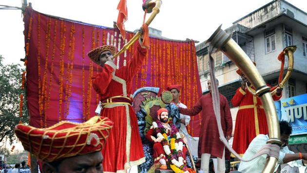 A statue of Shivaji Maharaj as part of the rally on the occasion of Shiv Jayanti at Bhavani peth on February 19. (HT Photo) A statue of Shivaji Maharaj as part of the rally on the occasion of Shiv Jayanti at Bhavani peth on February 19. (HT Photo)