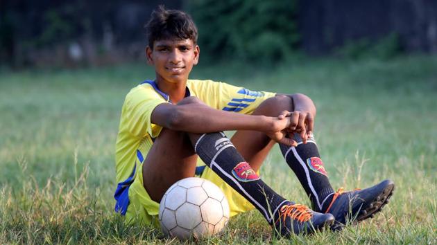 R Manikandan, a 14-year-old from Urchin, Kollam, Kerala who was selected for one-month training in Real Madrid.(HT Photo)