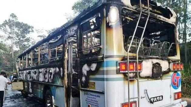 The bus was heavily damaged and the injured were hospitalised. (Photo: Twitter) The bus was heavily damaged and the injured were hospitalised. (Photo: Twitter)