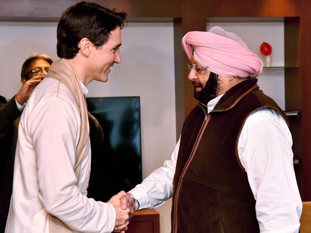 Canadian Prime Minister Justin Trudeau shakes hands with Punjab Chief Minister Amarinder Singh in Amritsar on February 21, 2018.(PTI)
