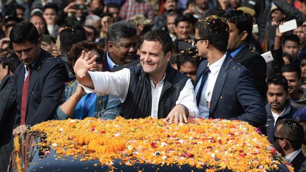 Congress president Rahul Gandhi greets the crowd in Shillong during a Jan Sampark Programme on Wednesday ahead of Meghalaya assembly elections. (PTI Photo) Congress president Rahul Gandhi greets the crowd in Shillong during a Jan Sampark Programme on Wednesday ahead of Meghalaya assembly elections. (PTI Photo)