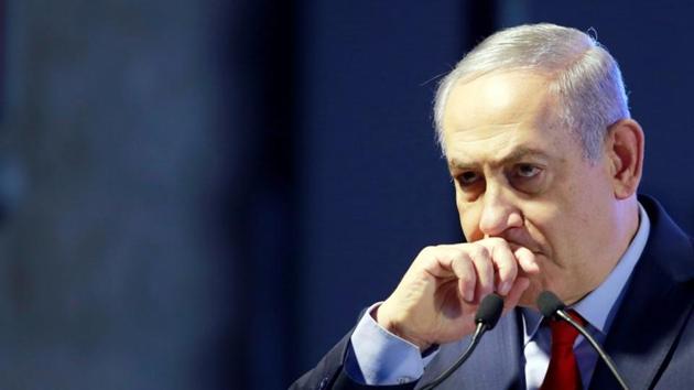 Israeli Prime Minister Benjamin Netanyahu gestures as he speaks during an inauguration ceremony for a fortified emergency room at the Barzilai Medical Center in Ashkelon, southern Israel, February 20, 2018. (REUTERS)