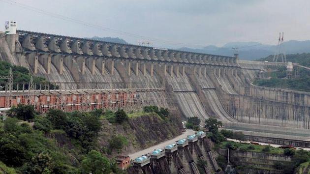 A view of the Sardar Sarovar Dam that was dedicated to the nation by Prime Minister Narendra Mod at Kevadiya in Narmada district on Sunday.(PTI Photo)