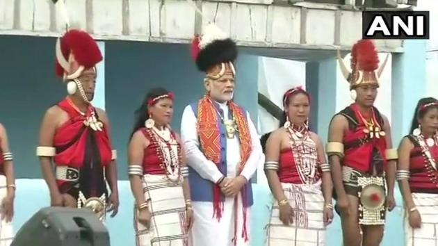 PM Narendra Modi in Tuensang, Nagaland.(ANI Photo)