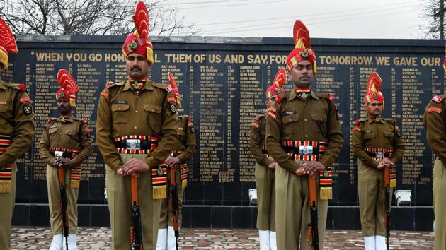 BSF personnel pay tributes to constable S K Murmu during a wreath laying ceremony in Srinagar on Thursday. Murmu was killed in cease fire violation by Pakistan on LoC yesterday. (PTI) BSF personnel pay tributes to constable S K Murmu during a wreath laying ceremony in Srinagar on Thursday. Murmu was killed in cease fire violation by Pakistan on LoC yesterday. (PTI)