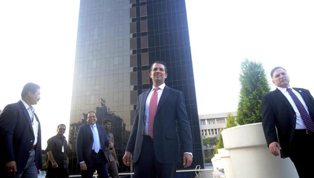 The eldest son of US President Donald Trump, Donald Trump Jr. stands in front of Trump Towers after its inauguration in Pune. (AP Photo) The eldest son of US President Donald Trump, Donald Trump Jr. stands in front of Trump Towers after its inauguration in Pune. (AP Photo)