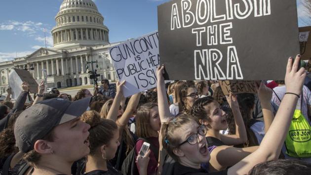 School students from Montgomery County in suburban Washington, rally in solidarity with those affected by the shooting at Parkland High School in Florida, at the Capitol in Washington on February 21. (Scott Applewhite / AP) School students from Montgomery County in suburban Washington, rally in solidarity with those affected by the shooting at Parkland High School in Florida, at the Capitol in Washington on February 21. (Scott Applewhite / AP)