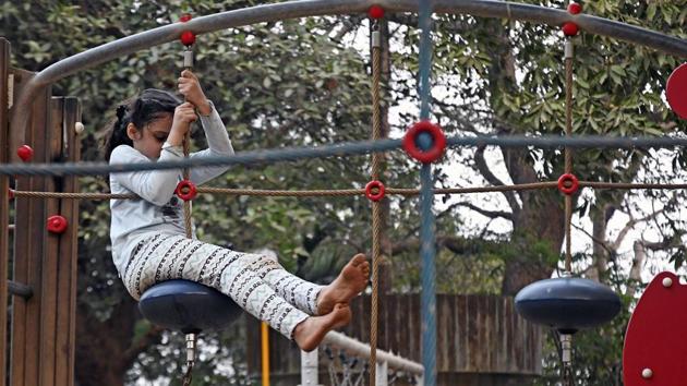 A girl tests the revamped playground at Malabar Hill. (Shashi S Kashyap/HT) 