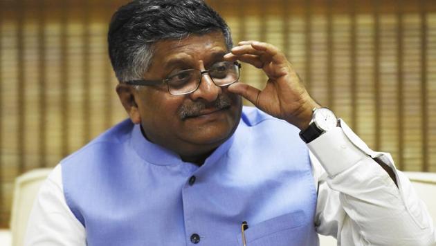 Law minister Ravi Shankar Prasad during an interview at his office in New Delhi.(Sonu Mehta/HT Photo)