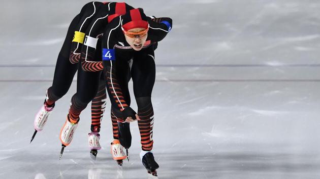 (Front to back) China's Hao Jiachen, China's Li Dan and China's Han Mei compete in the women's team pursuit quarter-final speed skating event during the Pyeongchang 2018 Winter Olympic Games at the Gangneung Oval in Gangneung on February 19. (Aris Messinis / AFP) (Front to back) China's Hao Jiachen, China's Li Dan and China's Han Mei compete in the women's team pursuit quarter-final speed skating event during the Pyeongchang 2018 Winter Olympic Games at the Gangneung Oval in Gangneung on February 19. (Aris Messinis / AFP)