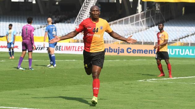 Dudu’s four goals helped East Bengal thrash Chennai City 7-1 in the I-League on Saturday. (AIFF) Dudu’s four goals helped East Bengal thrash Chennai City 7-1 in the I-League on Saturday. (AIFF)