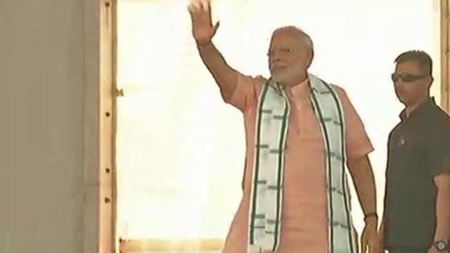 Prime Minister Narendra Modi at the launch of various development projects in Daman.(ANI Photo)