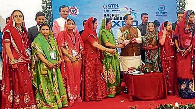 CM Vijay Rupani during the inauguration of Rajput Business Expo. He also inaugurated Global Patidar Business Summit in January(HT File Photo)