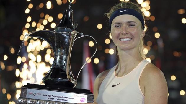 Elina Svitolina of Ukraine holds the trophy after beating Daria Kasatkina of Russia in the final of the Dubai Championships. (AP) Elina Svitolina of Ukraine holds the trophy after beating Daria Kasatkina of Russia in the final of the Dubai Championships. (AP)