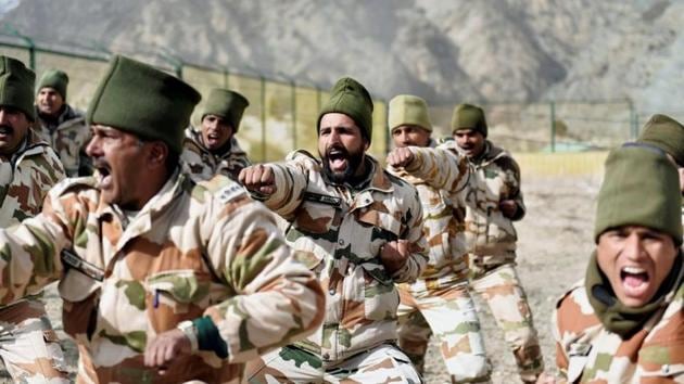 Indo-Tibetan Border Police (ITBP) jawans during a drill at the Nelong Border Outpost in Uttarkashi district of Uttarakhand.(PTI File Photo)