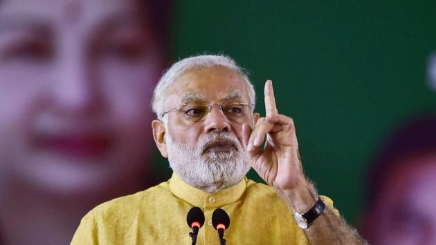 Prime minister Narendra Modi addressing a gathering in Chennai on February 24. (PTI Photo) Prime minister Narendra Modi addressing a gathering in Chennai on February 24. (PTI Photo)