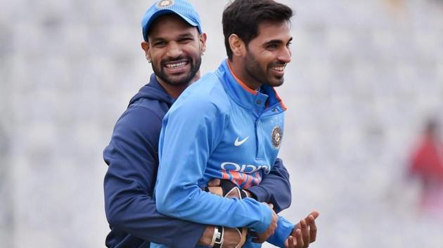 Shikhar Dhawan is 28th in ICC T20 batsman’s ranking while Bhuvneshwar Kumar is 12th in bowlers’ rankings.(PTI)