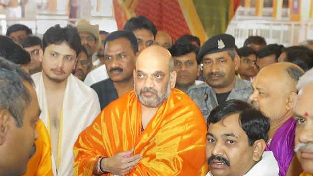 BJP national president Amit Shah offer prayers at Sri Kshethra Malakheda Temple at Kalaburagi in Karnataka on Monday. (PTI Photo) BJP national president Amit Shah offer prayers at Sri Kshethra Malakheda Temple at Kalaburagi in Karnataka on Monday. (PTI Photo)