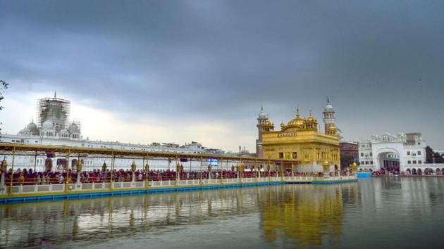 In this photo taken on February 24, the Golden Temple in Amritsar can be seen against the backdrop of a cloudy sky.(Sameer Sehgal/HT Photo)