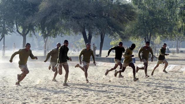 While CISF jawans coming from other centres need a course of 15-20 days for familiarisation, the ones recruited from Deoli are better equipped as a result of the rigourous in-depth training and are posted straight away for duty. (Arvind Yadav / HT Photo) While CISF jawans coming from other centres need a course of 15-20 days for familiarisation, the ones recruited from Deoli are better equipped as a result of the rigourous in-depth training and are posted straight away for duty. (Arvind Yadav / HT Photo)