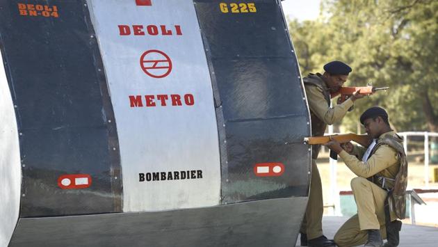 Nearly 400 kms from New Delhi in Rajasthan’s Deoli, the Central Industrial Security Force (CISF) has developed a replica of the capital’s Metro system at its Regional Training Centre (RTC) to train personnel chosen for Metro security. As construction of the Metro’s Phase 3 nears end, nearly 3500 jawans are required to fulfil its security arrangement. (Arvind Yadav / HT Photo) Nearly 400 kms from New Delhi in Rajasthan’s Deoli, the Central Industrial Security Force (CISF) has developed a replica of the capital’s Metro system at its Regional Training Centre (RTC) to train personnel chosen for Metro security. As construction of the Metro’s Phase 3 nears end, nearly 3500 jawans are required to fulfil its security arrangement. (Arvind Yadav / HT Photo)