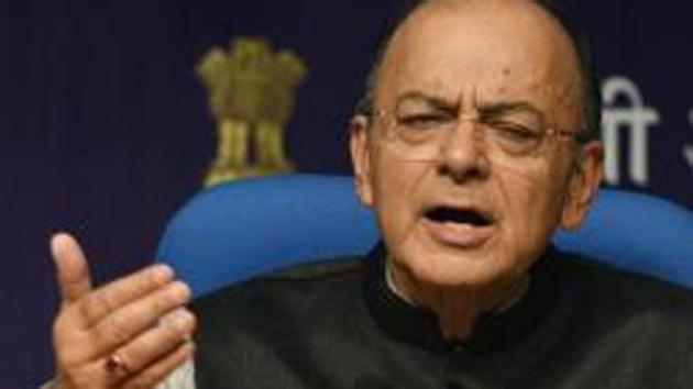 Finance minister Arun Jaitley addresses a post-budget press conference at National Media Centre in New Delhi.(Mohd Zakir/HT File Photo)