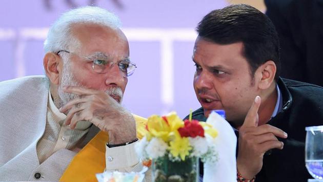 Prime Minister Narendra Modi with Maharashtra CM Devendra Fadnavis during the opening ceremony of the Magnetic Maharashtra Convergence 2018 in Mumbai.(PTI)