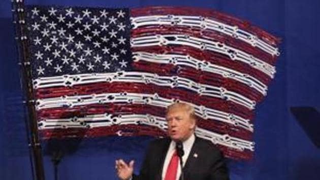 US President Donald Trump speaks to workers at the headquarters of tool manufacturer Snap-On on April 18, 2017 in Kenosha, Wisconsin. During the visit, Trump signed an executive order to try to bring jobs back to American workers and revamp the H-1B visa guest worker programme. (AFP) US President Donald Trump speaks to workers at the headquarters of tool manufacturer Snap-On on April 18, 2017 in Kenosha, Wisconsin. During the visit, Trump signed an executive order to try to bring jobs back to American workers and revamp the H-1B visa guest worker programme. (AFP)