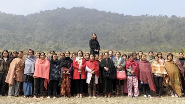 Rekha Rose Dukru, an independent candidate from the Chizami seat, with a group of women at a village in Phek district. 35-year-old Dukru is one of five women candidates trying to become the first woman MLA in the state. (Samir Jana / HT Photo) Rekha Rose Dukru, an independent candidate from the Chizami seat, with a group of women at a village in Phek district. 35-year-old Dukru is one of five women candidates trying to become the first woman MLA in the state. (Samir Jana / HT Photo)