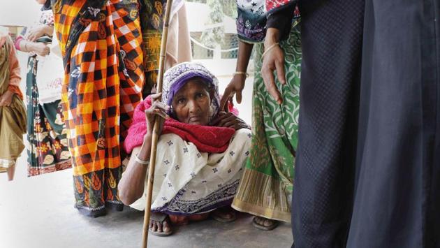 An elderly woman sits in a queue as she waits for her turn to cast vote during the Tripura Assembly elections at Dhanpur polling station, some 90km south of Agartala on Monday. According to ANI, re-polling is being held in Dhanpur, Sonamura, Teliamura, Kadamtala-Kurti, Ampinagar and Sabroom Assembly constituencies in Tripura. (PTI) An elderly woman sits in a queue as she waits for her turn to cast vote during the Tripura Assembly elections at Dhanpur polling station, some 90km south of Agartala on Monday. According to ANI, re-polling is being held in Dhanpur, Sonamura, Teliamura, Kadamtala-Kurti, Ampinagar and Sabroom Assembly constituencies in Tripura. (PTI)