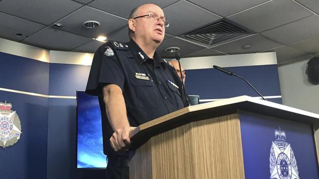 Victoria state police commissioner Graham Ashton speaks during a press conference about the resignation of assistant commissioner Brett Guerin in Melbourne, Australia.(AP Photo)